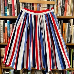 ModCloth Red White Blue Striped Cotton Carnival Circus Skater Skirt, size M